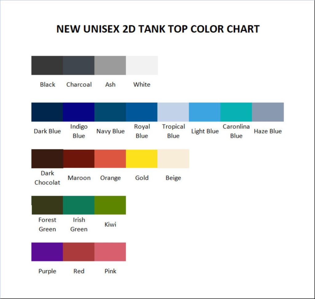 tank top color chart - Blink 182 Band Store